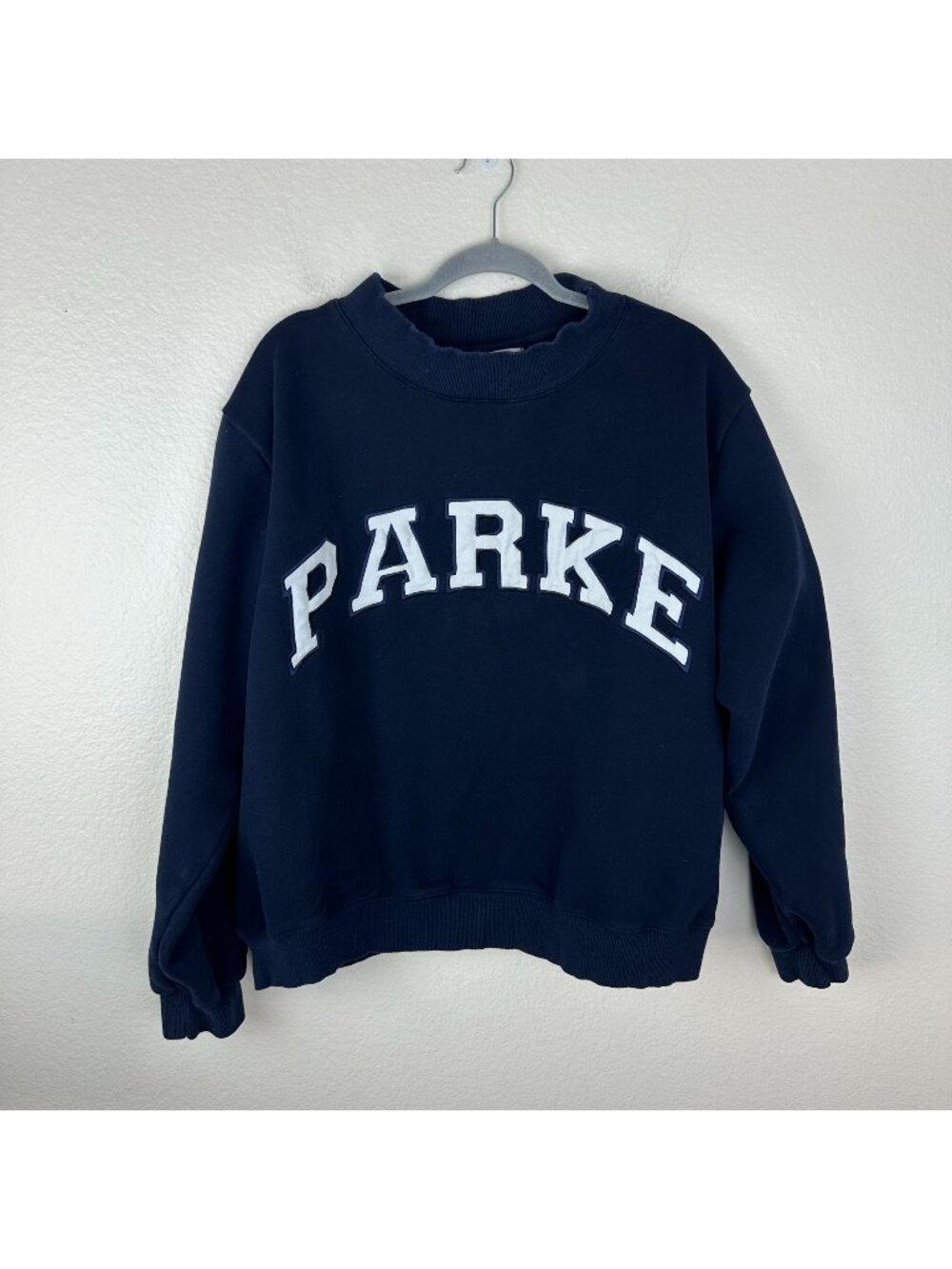Parke Varsity Mockneck Sweater L/XL Navy Blue Sporty Loungewear Pullover Casual